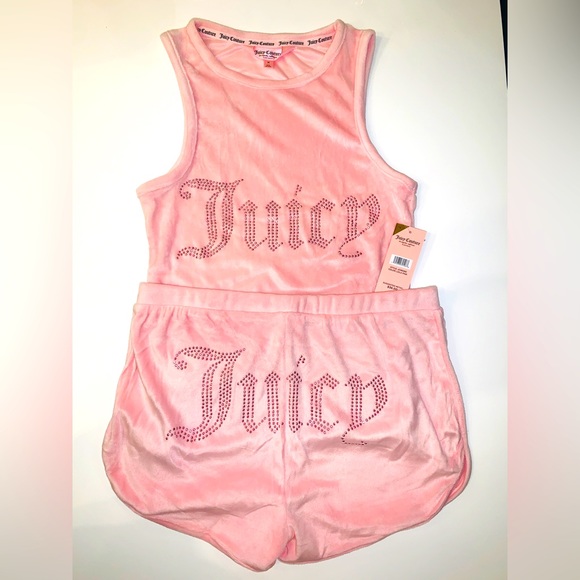 Juicy Couture rib velour bralette and shorts set in pink